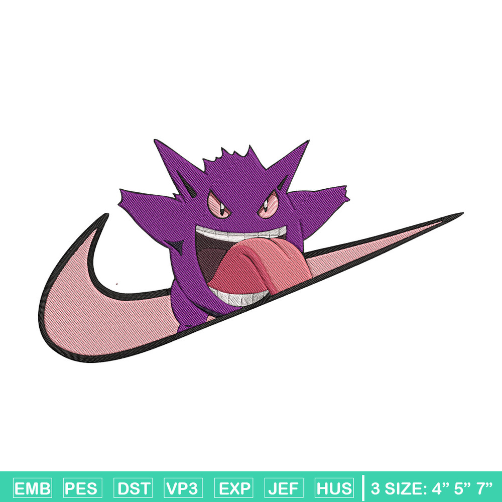Gengar x nike Embroidery Design, Pokemon Embroidery, Embroidery File, Nike Embroidery, Anime shirt, Digital download.jpg