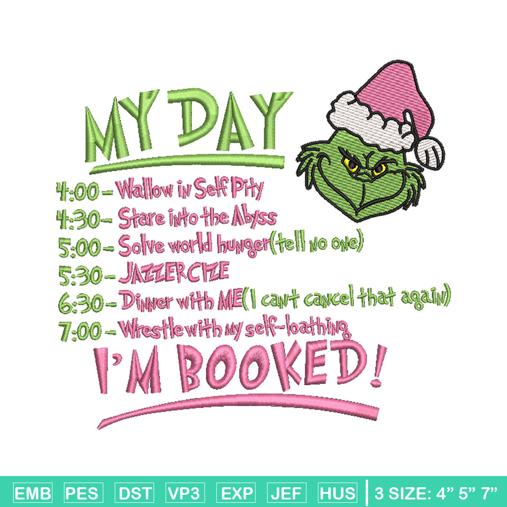 Grinch my day embroidery design,Chrismas design, Embroidery shirt, Embroidery file, Grinch embroidery, Digital download.jpg