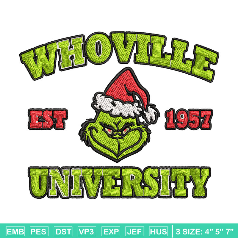 Grinch Whoville University Christmas Embroidery design, Grinch Christmas Embroidery, logo design, Digital download..jpg