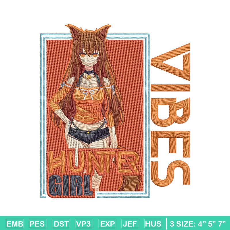 Hunter girl Embroidery Design, Cat girl Embroidery, Embroidery File, Anime Embroidery, Anime shirt,Digital download..jpg