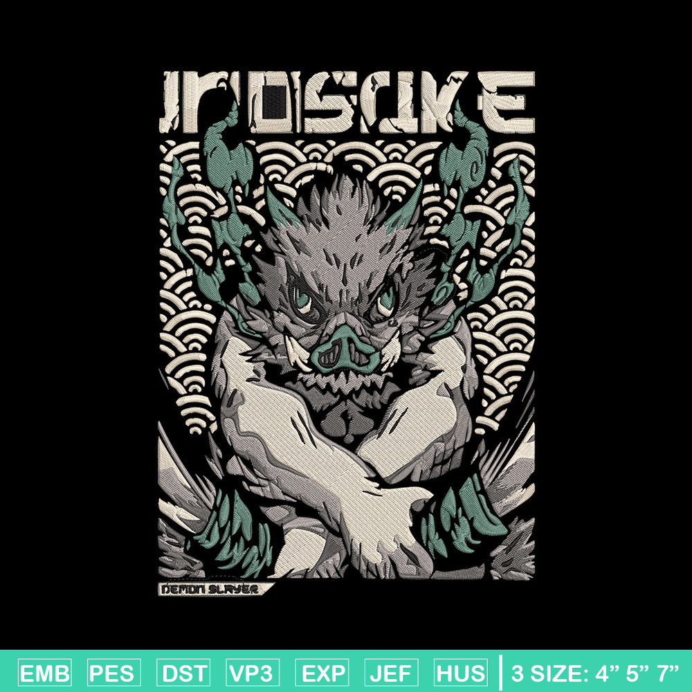 Inosuke poster Embroidery Design, Demon slayer Embroidery, Embroidery File, Anime Embroidery,Digital download..jpg