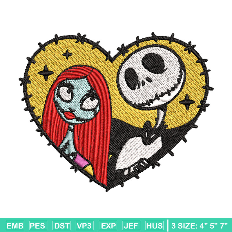 Jack and Sally in Heart Embroidery design, Horror Embroidery, horror design, Embroidery File, Digital download..jpg