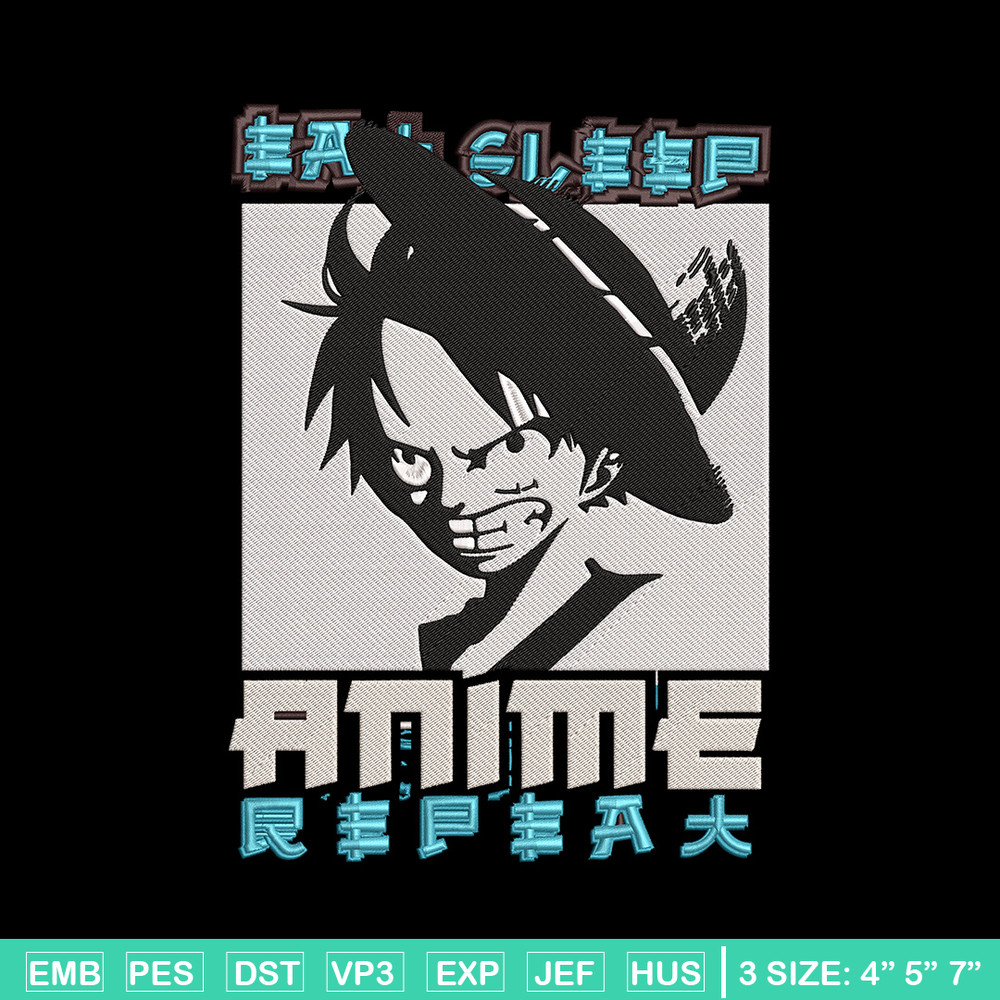 Luffy black Embroidery Design, One piece Embroidery, Embroidery File, Anime Embroidery, Anime shirt, Digital download..jpg