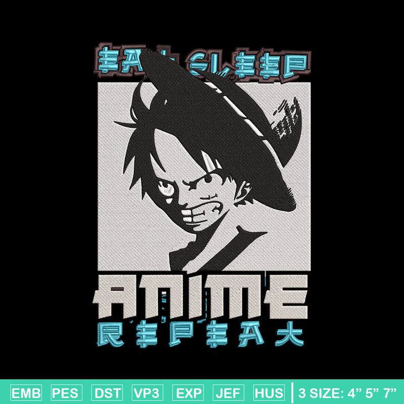 Luffy black Embroidery Design, One piece Embroidery, Embroidery File, Anime Embroidery, Anime shirt, Digital download..jpg