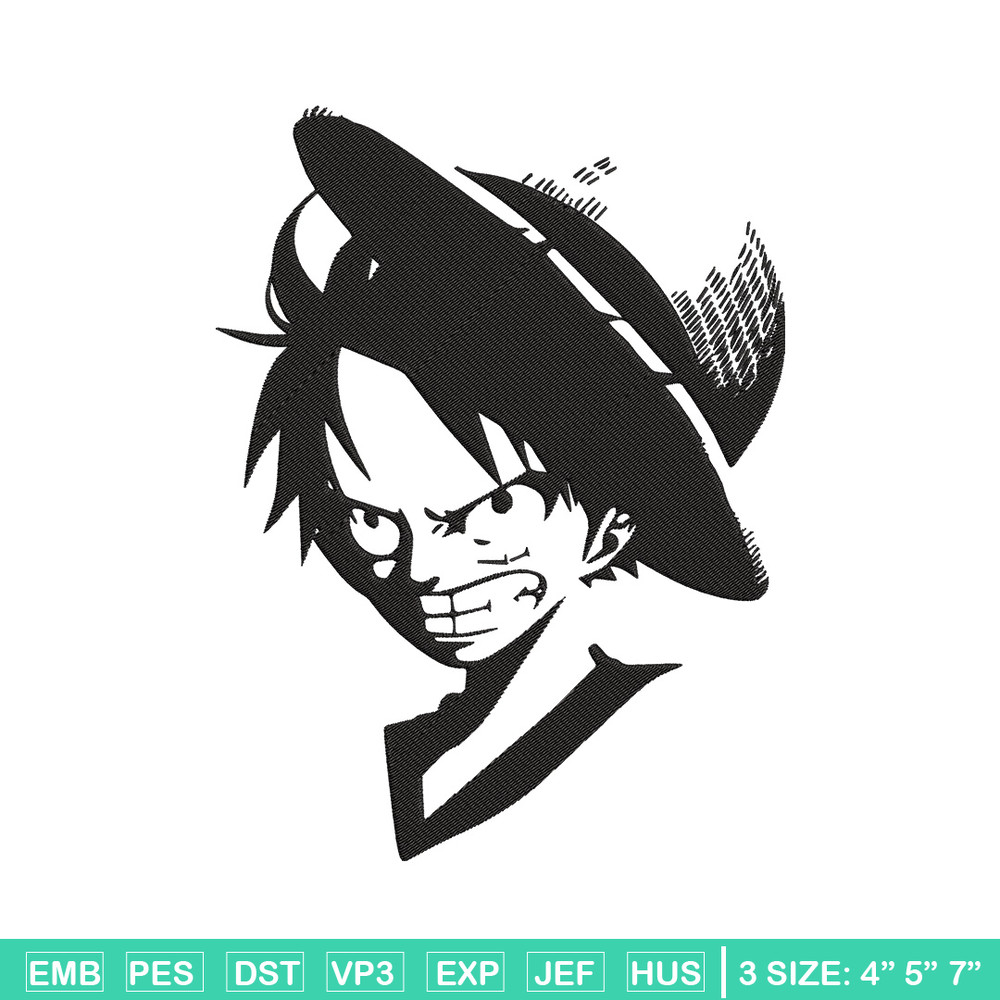 Luffy black Embroidery Design, One piece Embroidery, Embroidery File, Anime Embroidery, Anime shirt, Digital download.jpg