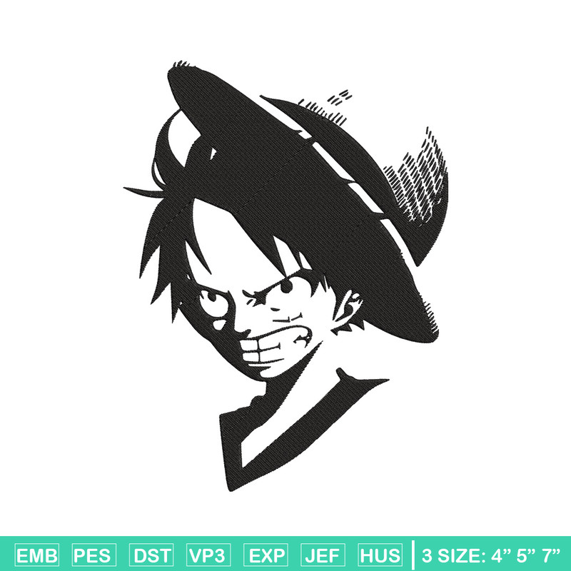 Luffy black Embroidery Design, One piece Embroidery, Embroidery File, Anime Embroidery, Anime shirt, Digital download.jpg