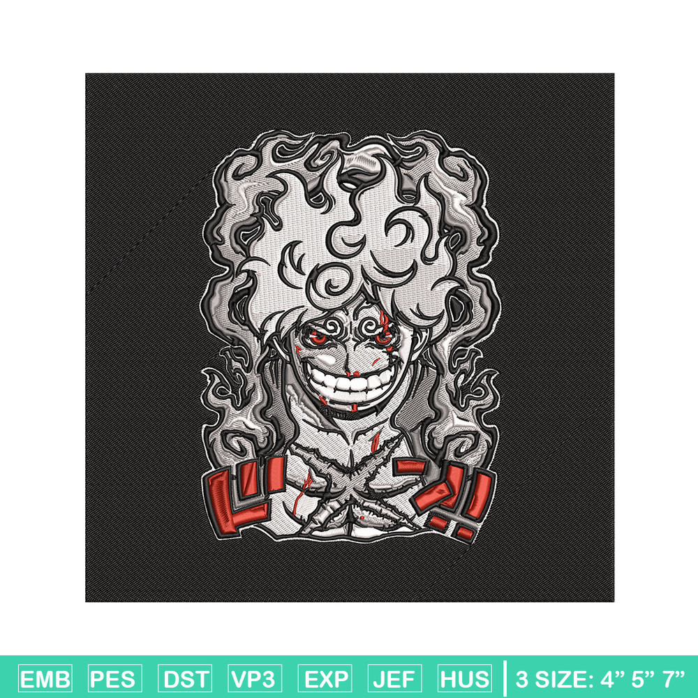 Luffy gear 5 Embroidery Design, One piece Embroidery, Embroidery File, Anime Embroidery, Anime shirt, Digital download.jpg