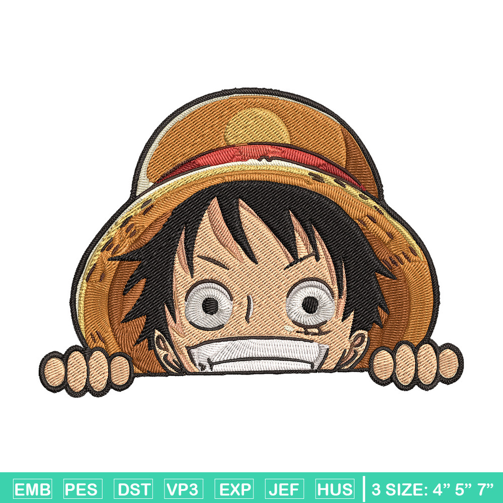Luffy Peeker Embroidery Design, One piece Embroidery, Embroidery File, Anime Embroidery, Anime shirt, Digital download.jpg