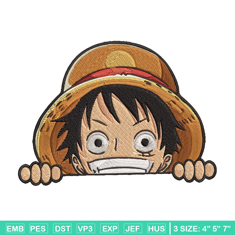 Luffy Peeker Embroidery Design, One piece Embroidery, Embroidery File, Anime Embroidery, Anime shirt, Digital download.jpg