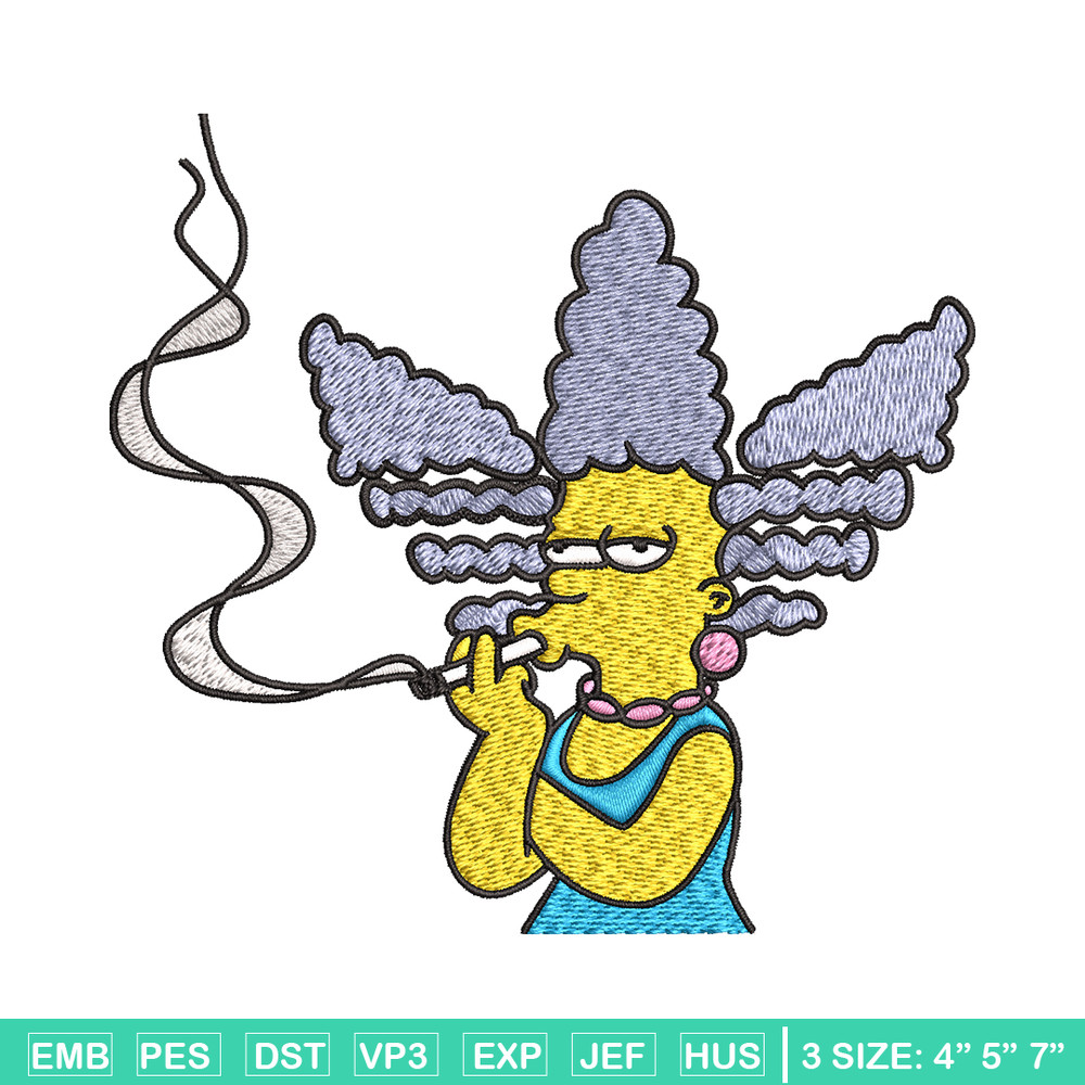 Marge Simpson Smoking Embroidery design, Marge Simpson Embroidery, cartoon design, Embroidery File, Digital download..jpg