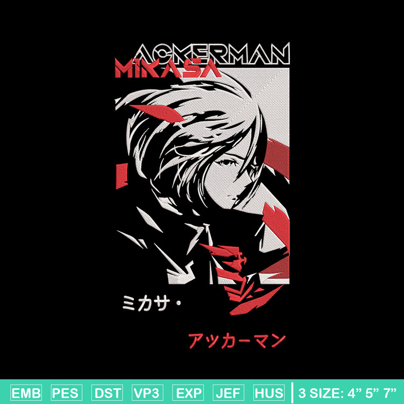 Mikasa ackerman Embroidery Design, Aot Embroidery, Embroidery File, Anime Embroidery, Anime shirt, Digital download (2).jpg