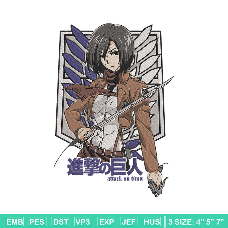 Mikasa ackerman Embroidery Design, Aot Embroidery, Embroidery File, Anime Embroidery, Anime shirt, Digital download.jpg