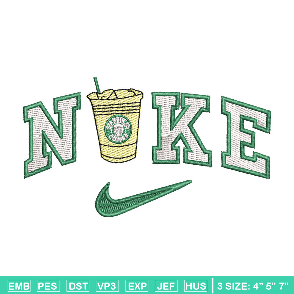 Nike coffee embroidery design, Starbuck embroidery, Nike design, Embroidery shirt, Embroidery file,Digital download.jpg