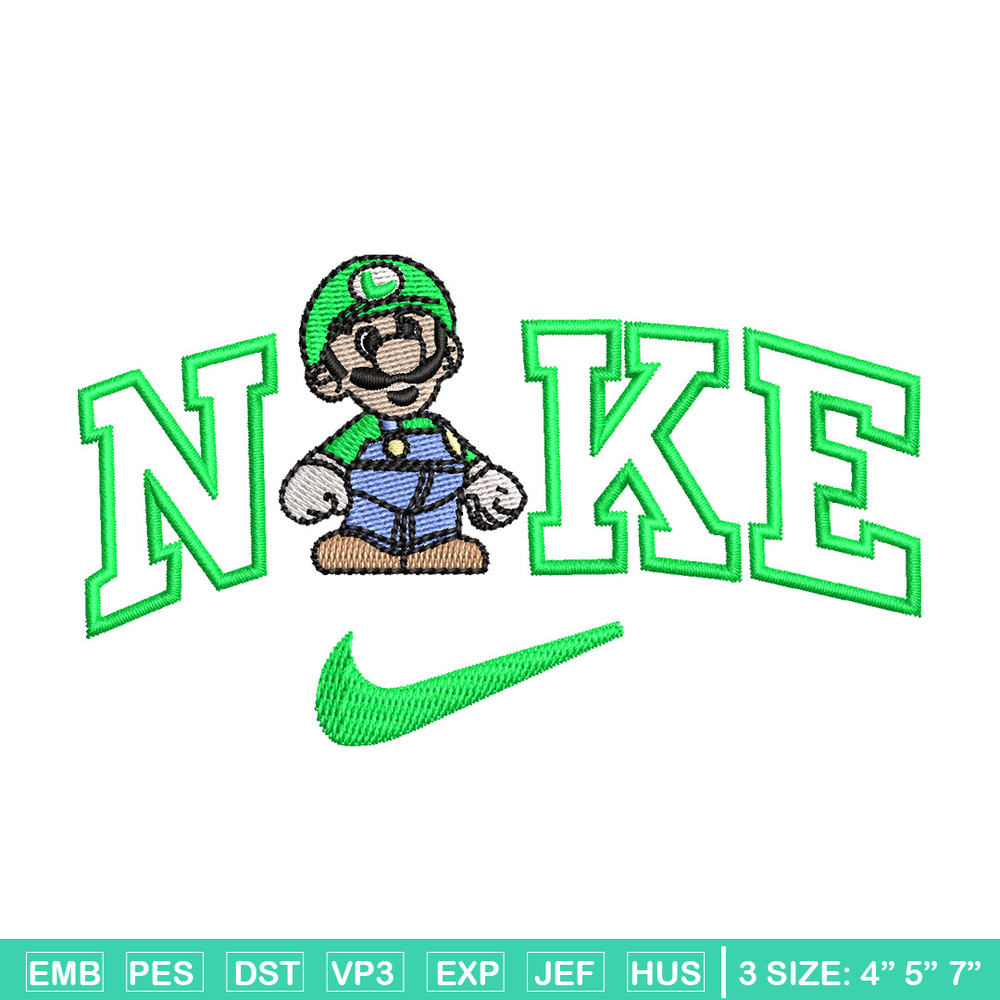 Nike mario green embroidery design, Mario embroidery, Nike design, Embroidery shirt, Embroidery file, Digital download.jpg