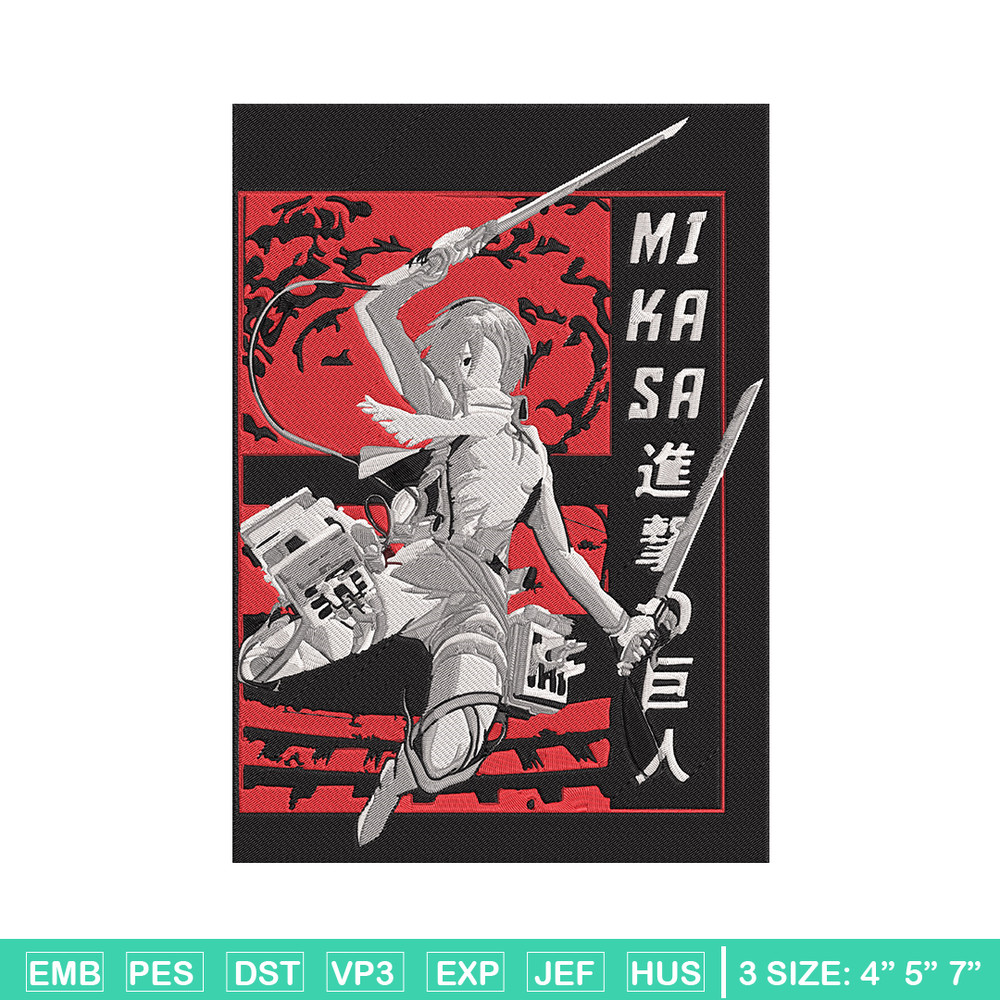 Poster Mikasa Embroidery Design, Aot Embroidery, Embroidery File, Anime Embroidery, Anime shirt, Digital download.jpg