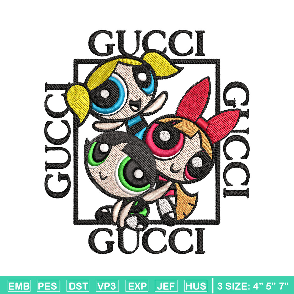Powerpuff girl gucci Embroidery design, logo Embroidery, cartoon design, Embroidery File, gucci logo, Instant download..jpg