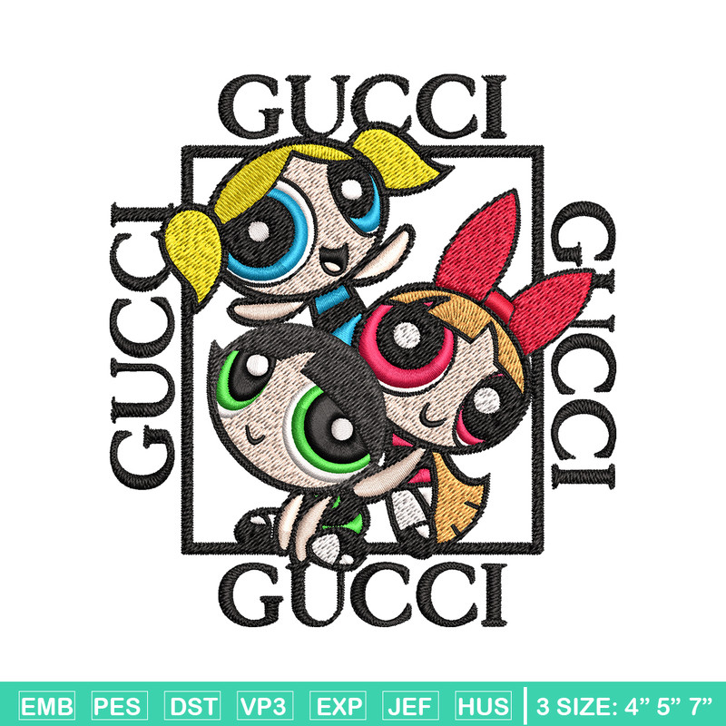 Powerpuff girl gucci Embroidery design, logo Embroidery, cartoon design, Embroidery File, gucci logo, Instant download..jpg