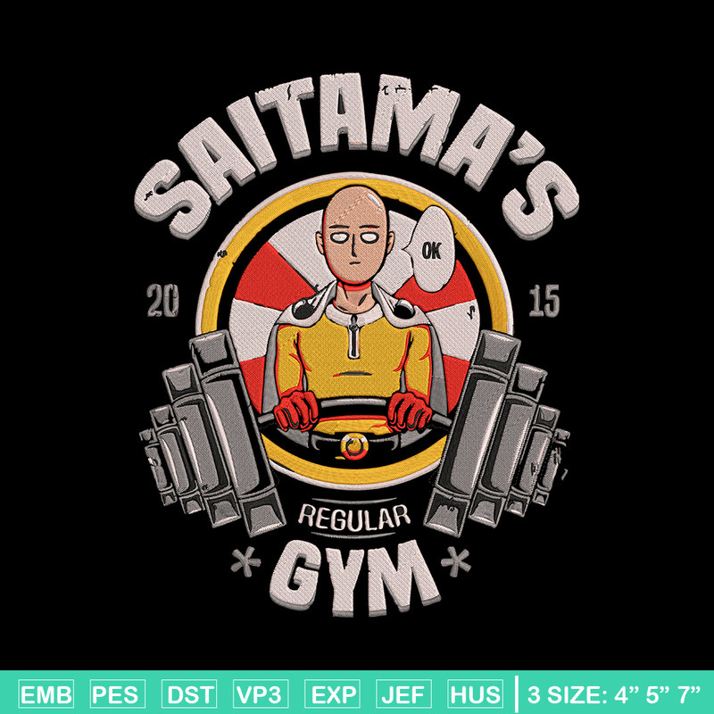 Saitama gym Embroidery Design, One punch man Embroidery, Embroidery File, Anime Embroidery,Anime shirt, Digital download.jpg
