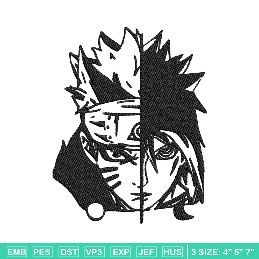 Sasuke and Naruto black and white Embroidery design, Naruto Embroidery, anime design, Embroidery File, Instant download..jpg