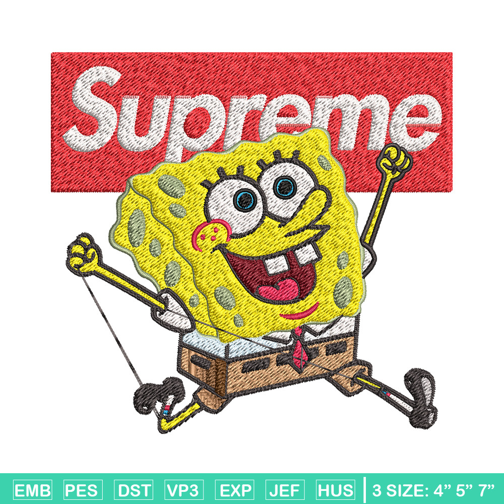 Spongebob Squarepants Supreme Embroidery design, Spongebob Embroidery, cartoon design, Embroidery File, Digital download.jpg