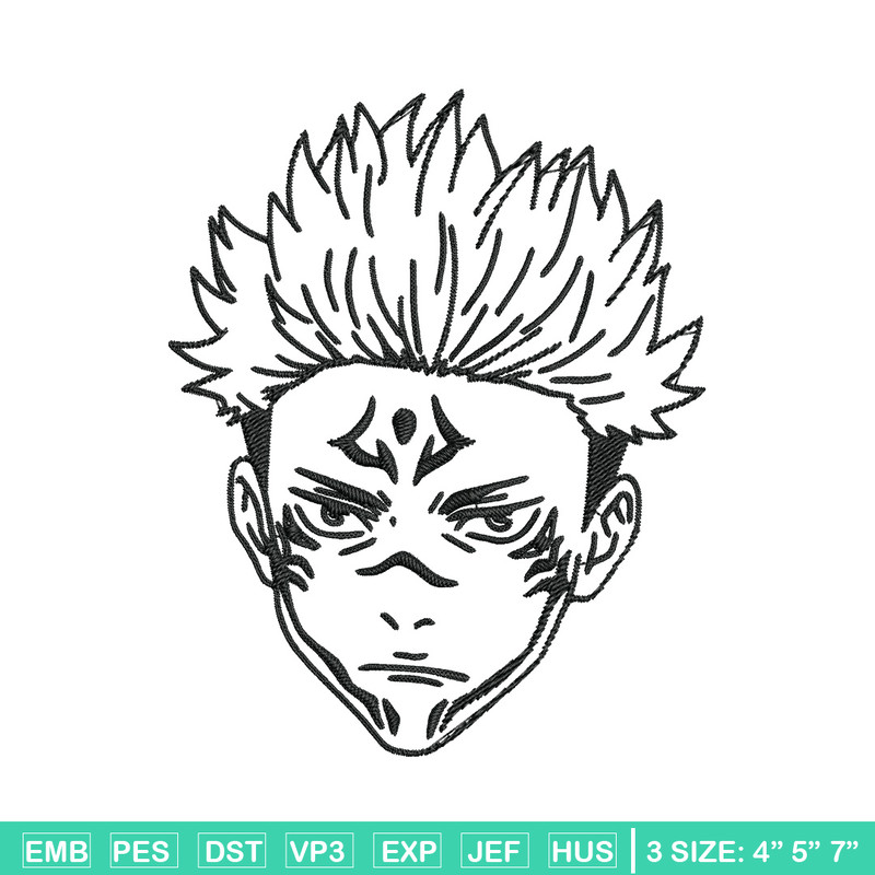 Sukuna Face Embroidery Design, Jujutsu Embroidery, Embroidery File, Anime Embroidery, Anime shirt, Digital download.jpg