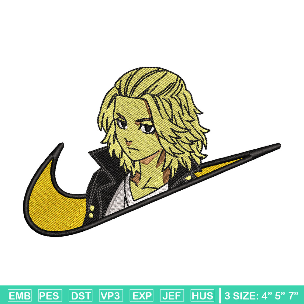 Swoosh Mikey embroidery design, Tokyo Revengers embroidery, Nike design, anime design, anime shirt, Digital download.jpg