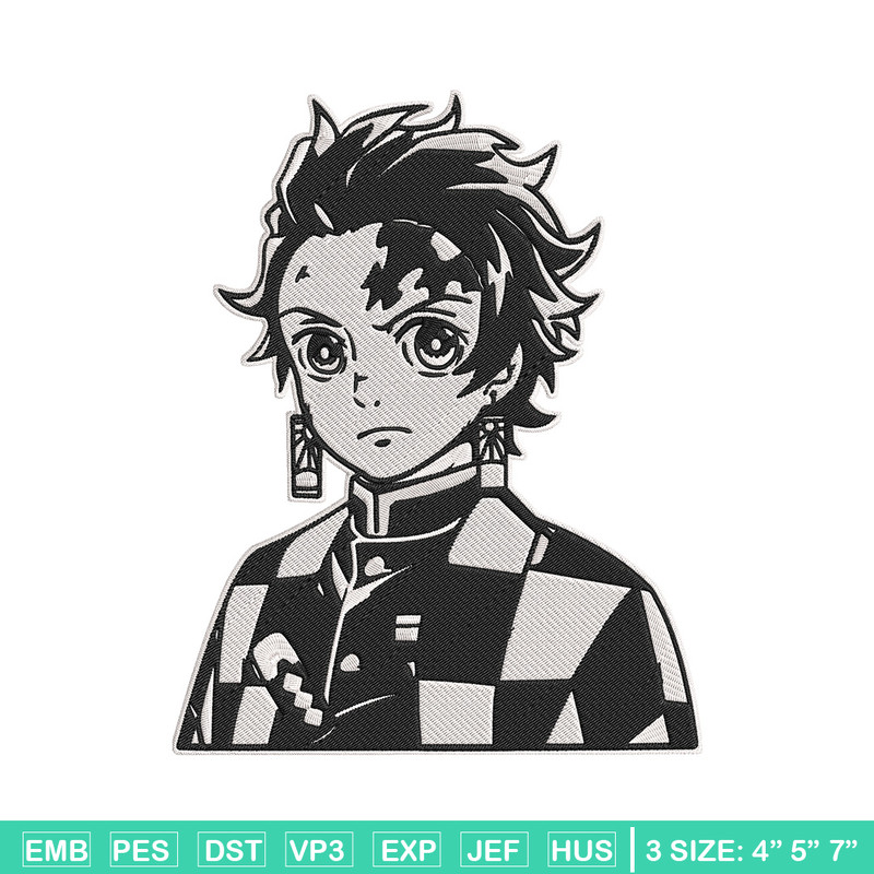 Tanjiro black white Embroidery Design, Demon slayer Embroidery, Embroidery File, Anime Embroidery, Digital download.jpg