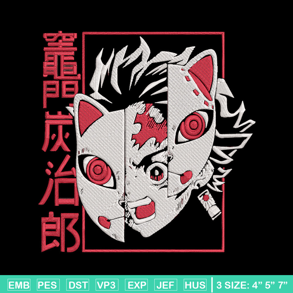 Tanjiro mask Embroidery Design, Demon slayer Embroidery, Embroidery File, Anime Embroidery, Digital download..jpg