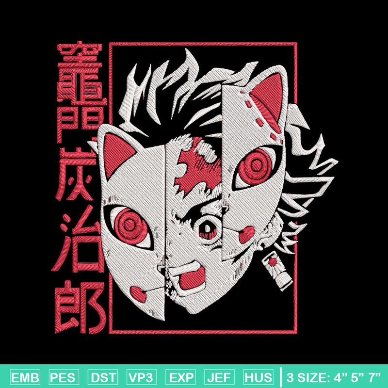 Tanjiro mask Embroidery Design, Demon slayer Embroidery, Embroidery File, Anime Embroidery, Digital download..jpg