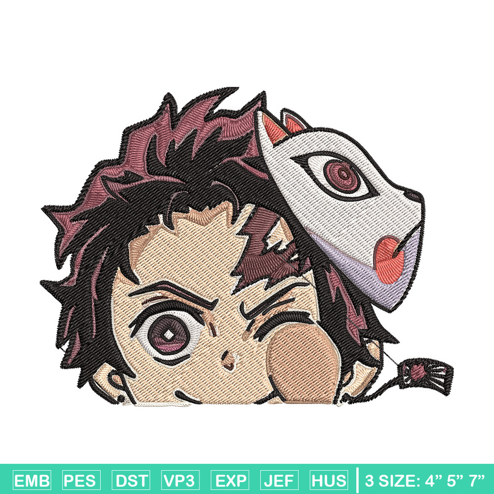 Tanjiro Peeker Embroidery Design, Demon slayer Embroidery, Embroidery File, Anime Embroidery, Digital download..jpg
