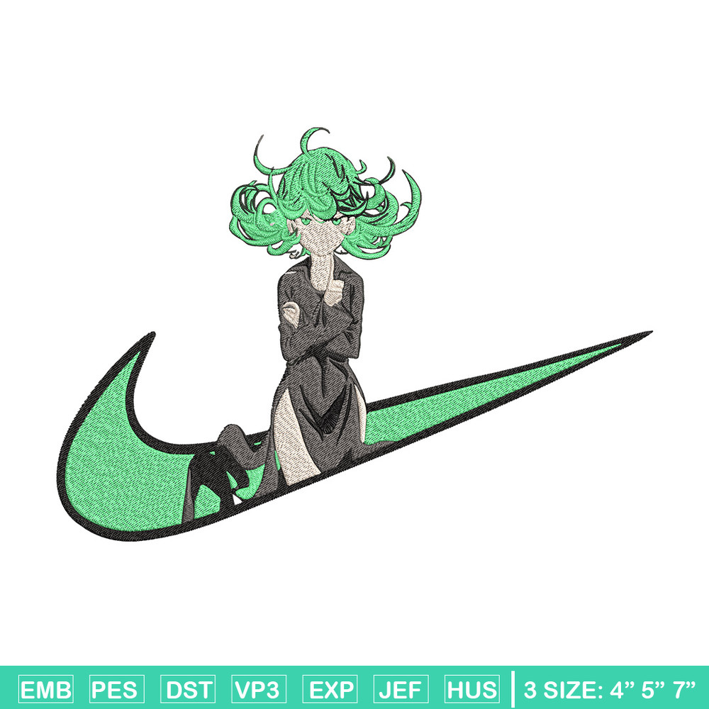 Tatsumaki nike Embroidery Design, One punch man Embroidery,Embroidery File,Nike Embroidery,Anime shirt,Digital download.jpg