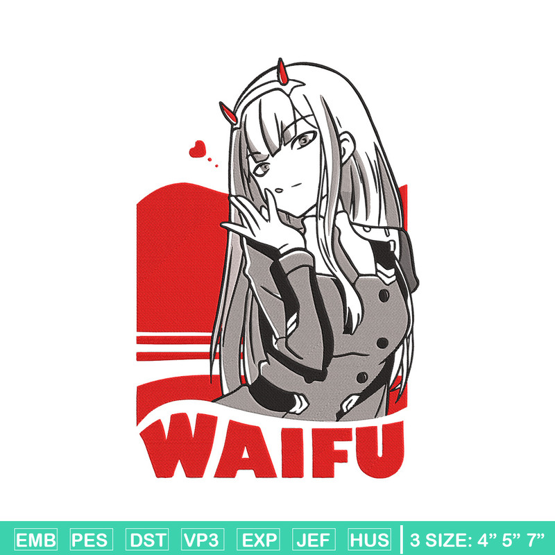 Waifu Zero Two Embroidery Design, Zero Two Embroidery, Embroidery File, Anime Embroidery, Anime shirt,Digital download..jpg