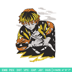 zenitsu embroidery design, demon slayer embroidery, embroidery file, anime embroidery, anime shirt, digital download