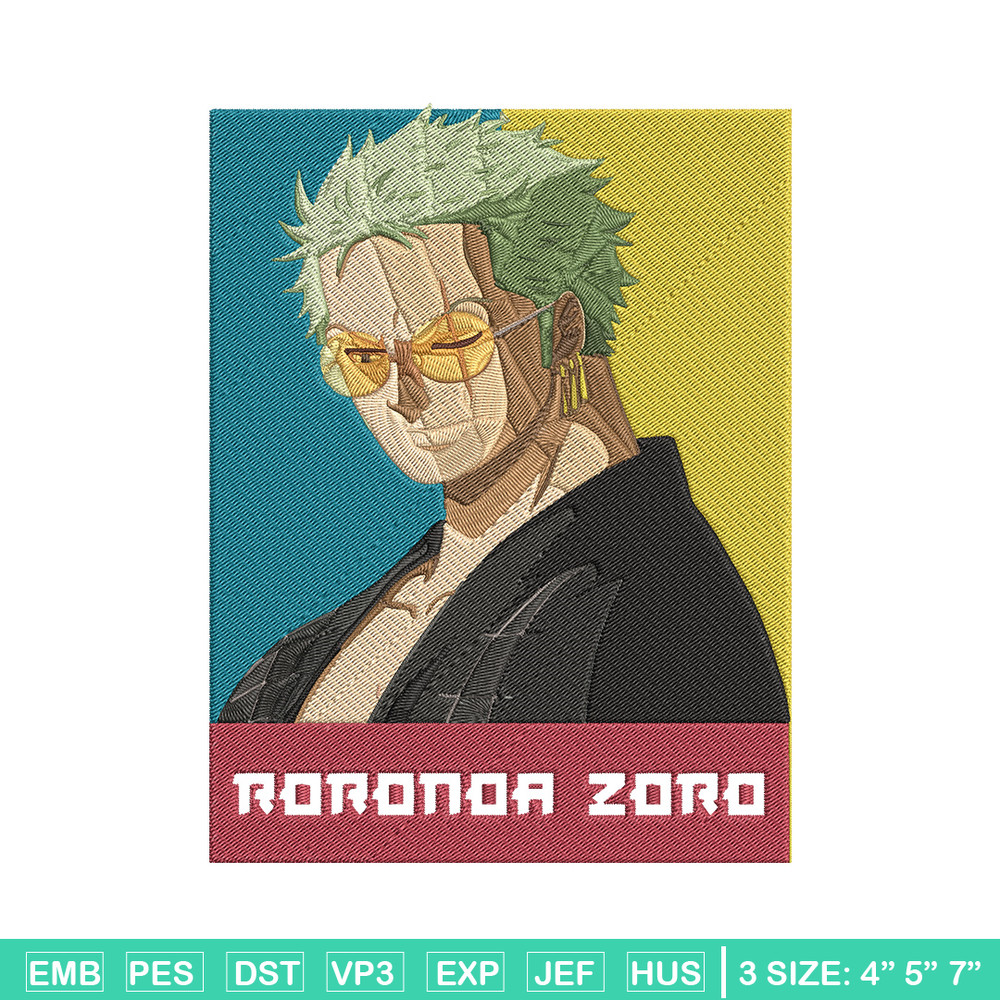 Zoro poster Embroidery Design, One piece Embroidery, Embroidery File, Anime Embroidery, Anime shirt, Digital download..jpg