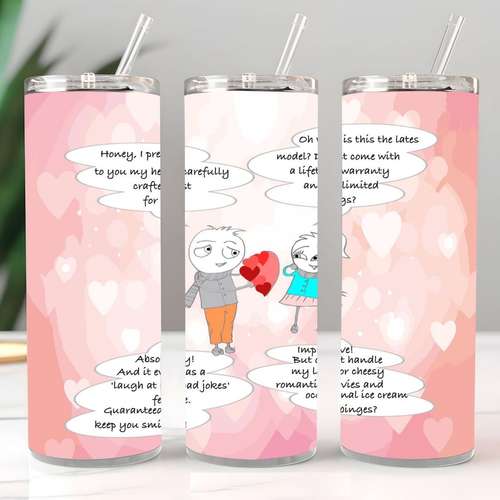 Funny Valentine, 20 oz skinny tumblers, Romantic Humor, Heartfelt Moments, Adorable Love, Love Story, Cartoon Greeting