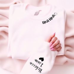 mama svg, Mama Collar SVG PNG, Custom Mama Sweatshirt with Kid Name on Sleeve  SVG PNG File, Personalized Mum Sweatshirt