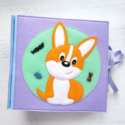 Tactile Felt Book for Kids: Learn About Pets with Finger Toys, book about the life of a Corgi dog.
