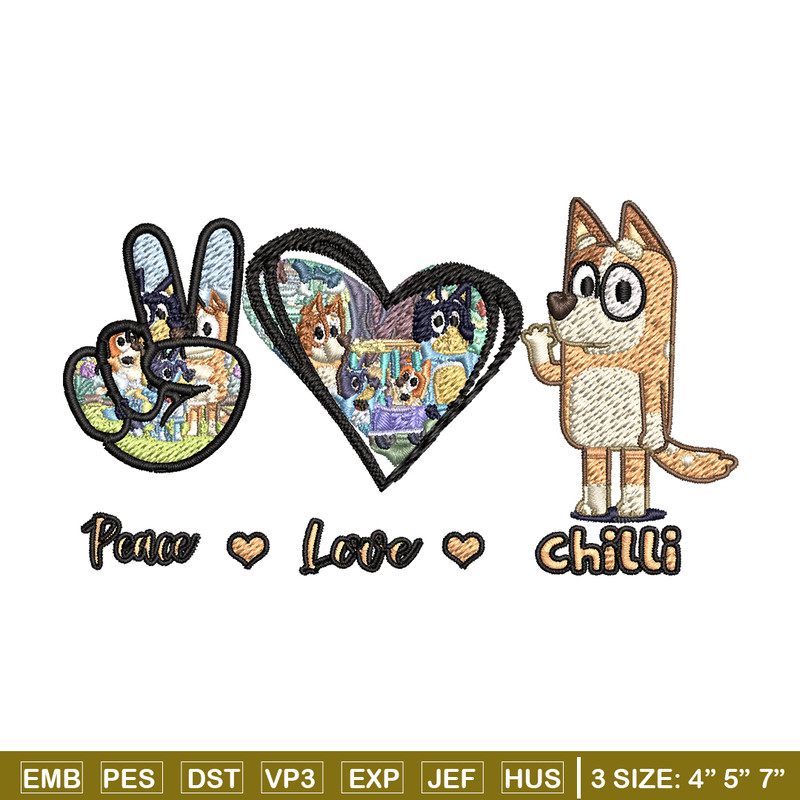 Bluey Peace Love bandit Embroidery design, Bluey cartoon Embroidery, cartoon design, Embroidery File, Instant download.jpg