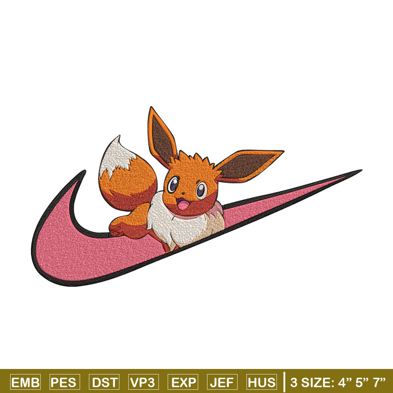 Eevee x nike Embroidery Design, Pokemon Embroidery, Embroidery File, Nike Embroidery, Anime shirt, Digital download.jpg
