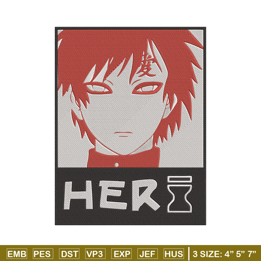 Gaara poster Embroidery Design, Naruto Embroidery, Embroidery File, Anime Embroidery, Anime shirt, Digital download.jpg
