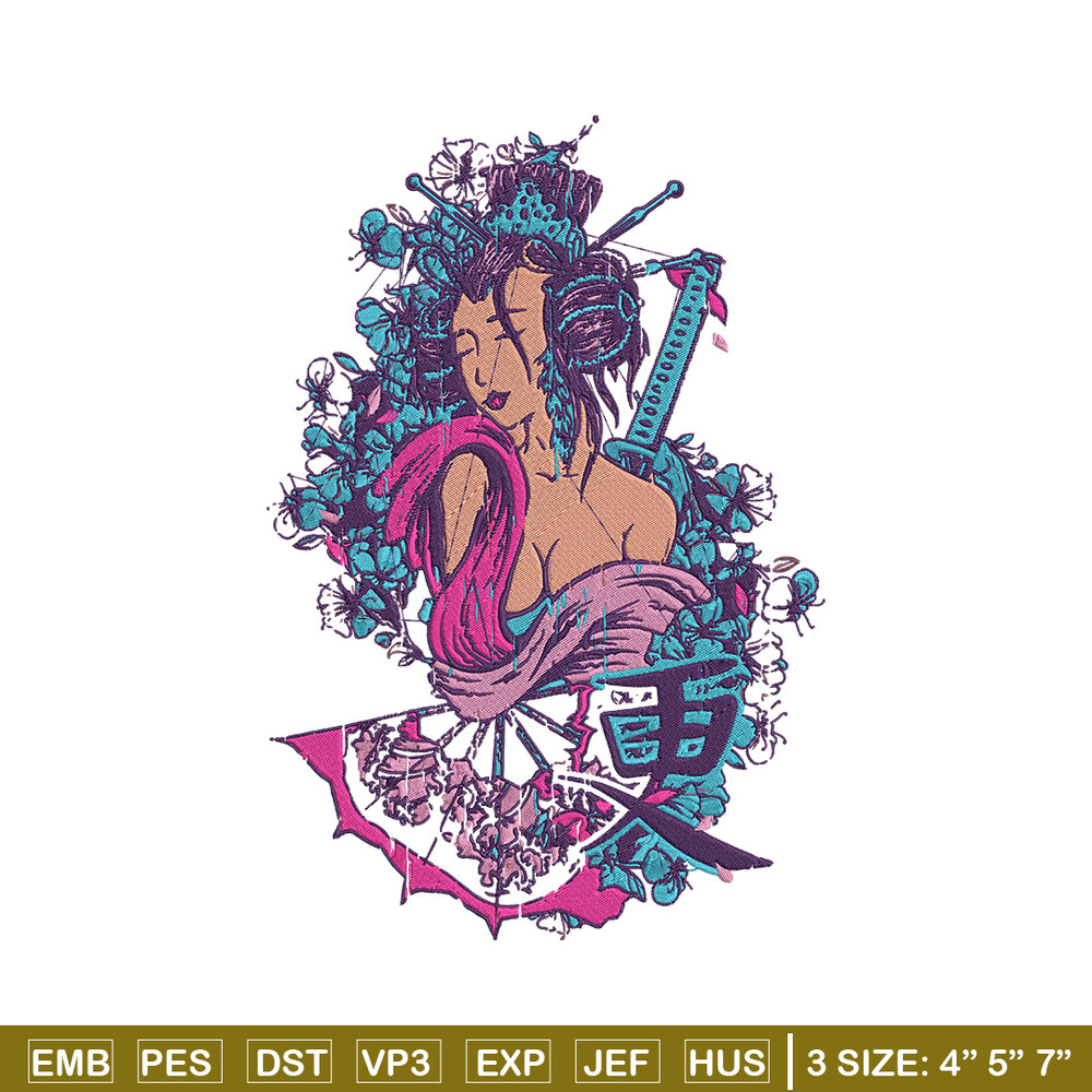 Geisha poster Embroidery Design, Geisha Embroidery, Embroidery File, Anime Embroidery, Anime shirt, Digital download.jpg