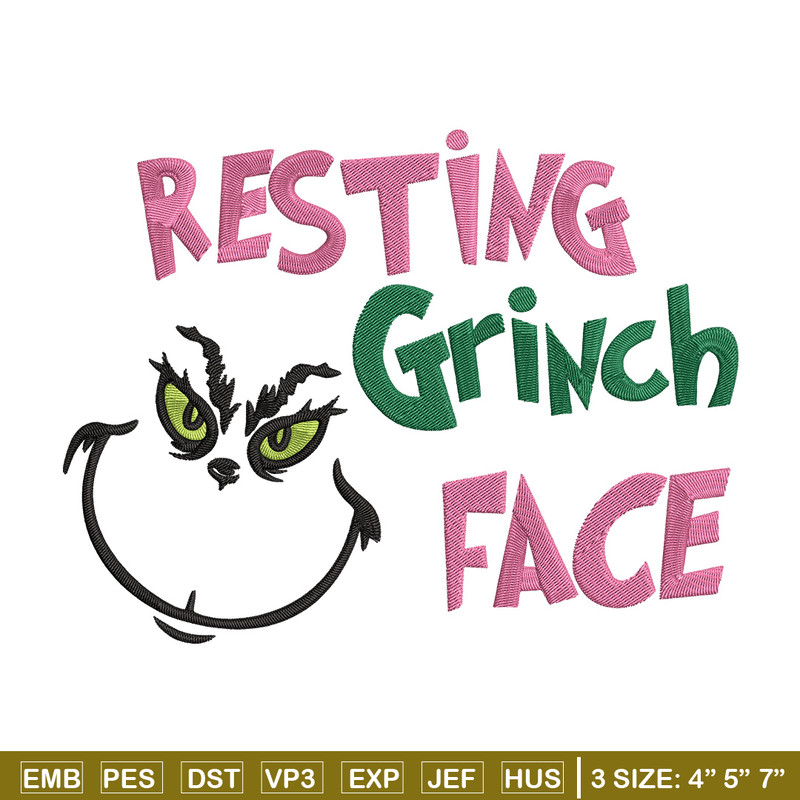 Grinch face Embroidery Design, Grinch Embroidery, Embroidery File, Chrismas Embroidery, Anime shirt, Digital download.jpg