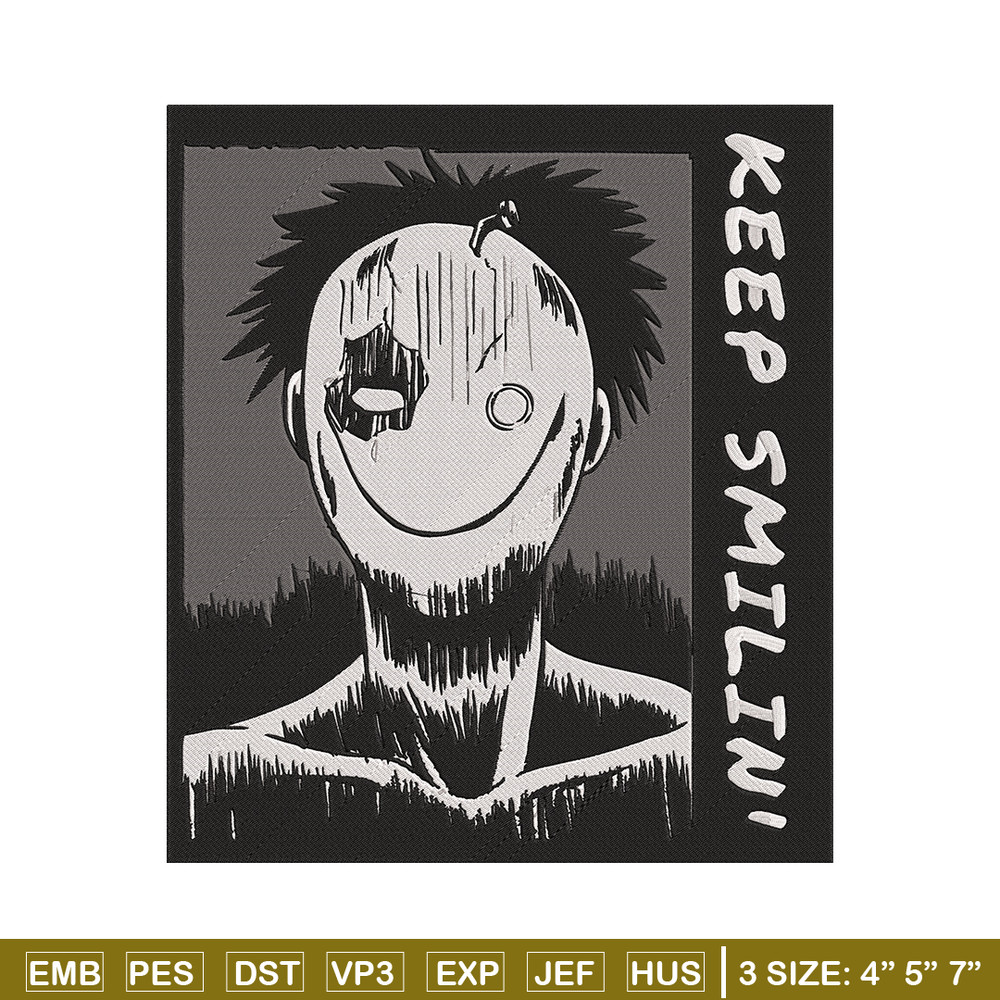 Just Smile Embroidery Design, Horror Embroidery, Embroidery File, Anime Embroidery,Anime shirt, Digital download.jpg