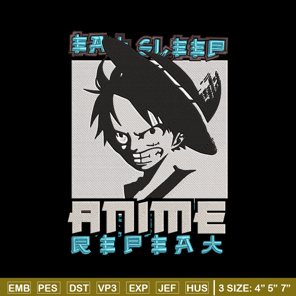 Luffy black Embroidery Design, One piece Embroidery, Embroidery File, Anime Embroidery, Anime shirt, Digital download..jpg