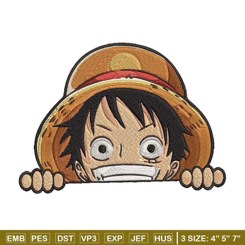 Luffy Peeker Embroidery Design, One piece Embroidery, Embroidery File, Anime Embroidery, Anime shirt, Digital download.jpg