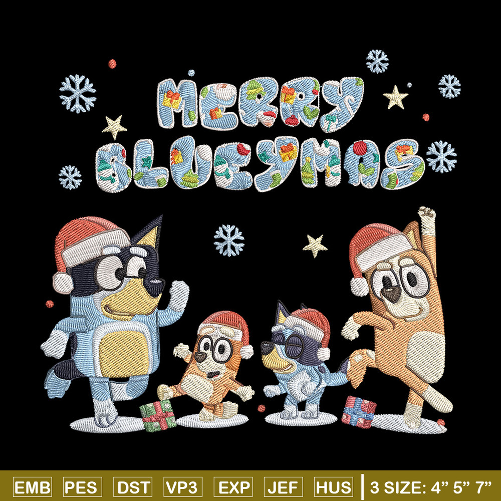 Merry blueymas Embroidery Design, Bluey Embroidery, Embroidery File, Chrismas Embroidery, Anime shirt, Digital download.jpg