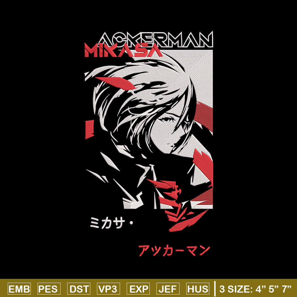 Mikasa ackerman Embroidery Design, Aot Embroidery, Embroidery File, Anime Embroidery, Anime shirt, Digital download (2).jpg