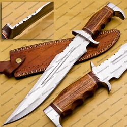 Custom Forged Hunter Knife D2 Steel Bowie Knife Handle Walnut wood With Leather Sheath