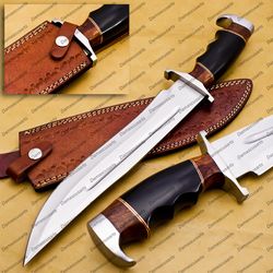 Personalized Custom Forged Hunter Knife Carban Steel Bowie Knife Handle Leather With Leather Sheath
