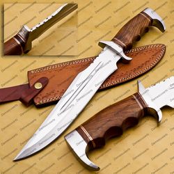 Personalized Custom Forged Hunter Knife Carban Steel Bowie Knife Handle Walnut Wood With Leather Sheath